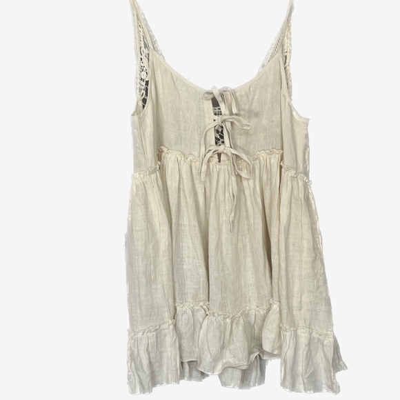 Boho Top Sleeveless Cotton Beige Ruffle Medium India Back Ties Lace Neck NADIR - Picture 3 of 9